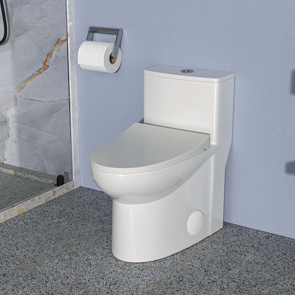 12 in. Rough-In 1-Piece 1.6/1.1 GPF Dual Flush Elongated Toilet in White Seat Included