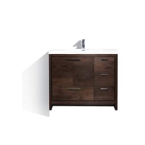 Dolce 42 in. W Bath Vanity in Rosewood with Reinforced Acrylic Top in White with White Basin and Right Side Drawers