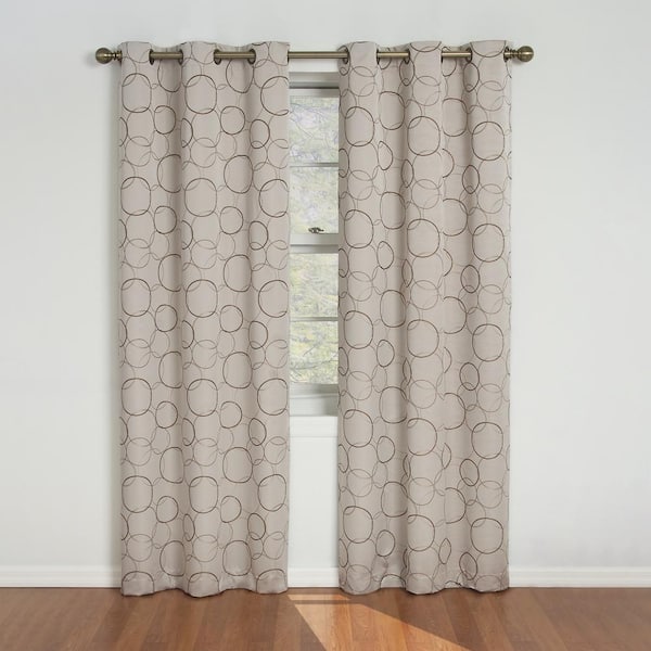 Eclipse Meridian Thermaback Linen Polyester Geometric 42 in. W x 108 in. L Noise Cancelling Thermal Grommet Blackout Curtain