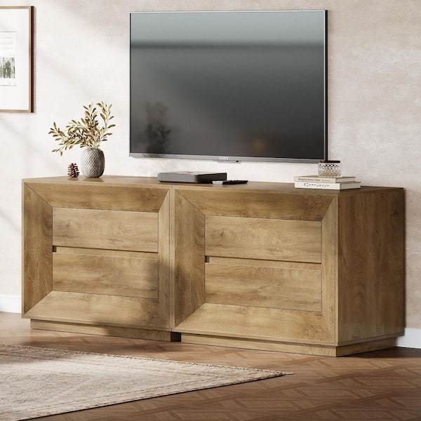 Mayville Brown 4 Drawers Sets of 2 Nightstands Modern Simple Wood Bedroom Oversized Sofa Bedside Table Home Office 2 PCS