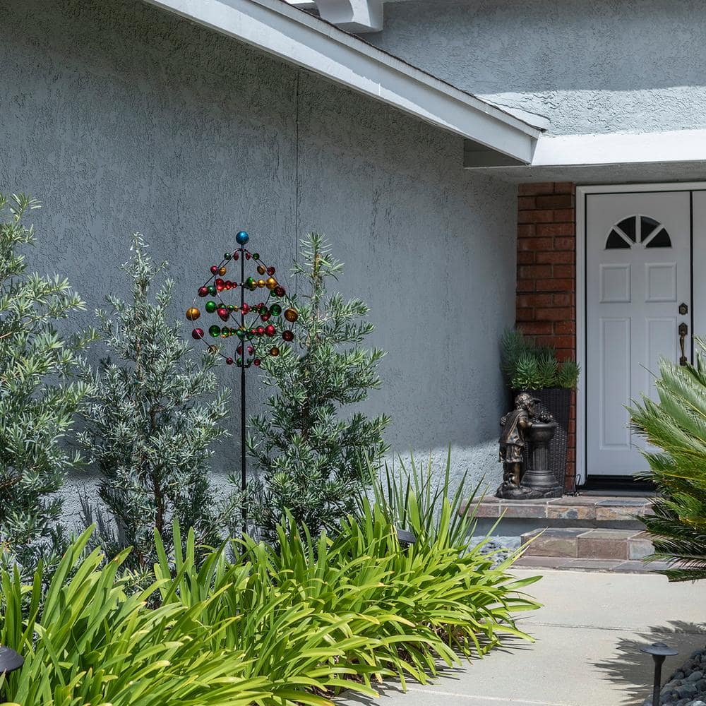 71" Multicolor Iron Orbital Wind Spinner Garden Stake
