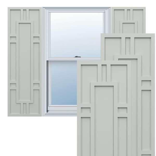 Ekena Millwork True Fit PVC 12 in. W x 53 in. H Raised Panel Vinyl Shutters Pair in Hailstorm Gray