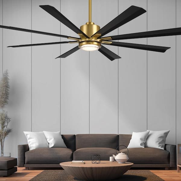 Size Matters 65 in. Smart Indoor/Outdoor Soft Brass/Matte Black Downrod Mount Ceiling Fan 4CCT LED Remote Included