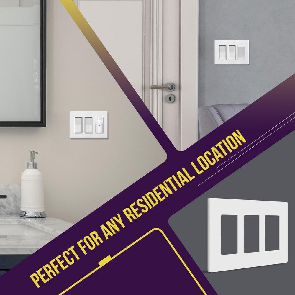 White 3-Gang Screwless Plastic Wall Plate Cover