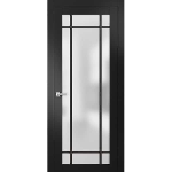 2112 24 in. x 80 in. Right-Hand/Inswing Solid Frosted Glass Black Matte Single Prehung Interior Door with Hardware