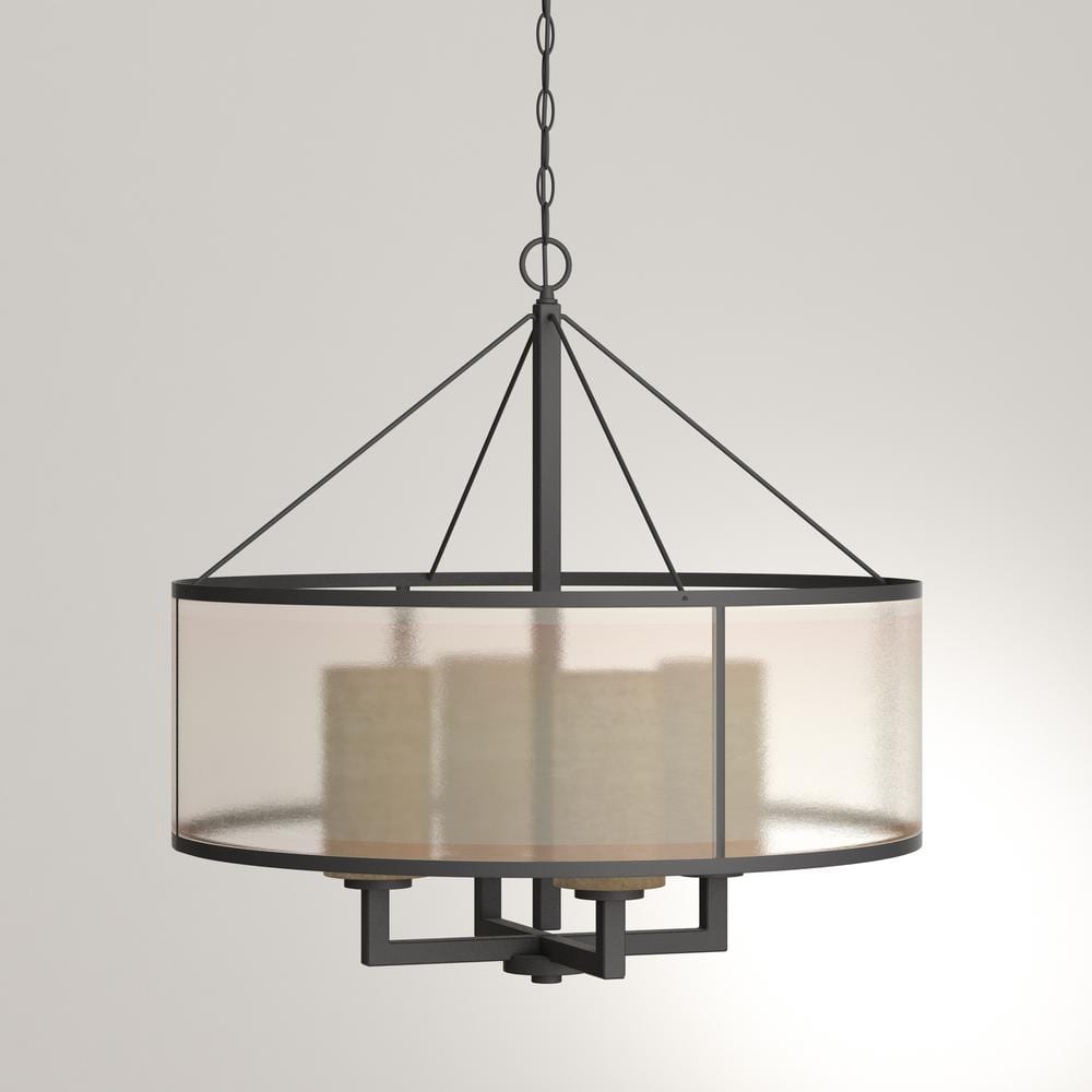 Oil Rubbed Bronze Drum Chandelier with Mercury Glass and Beige Fabric Shade