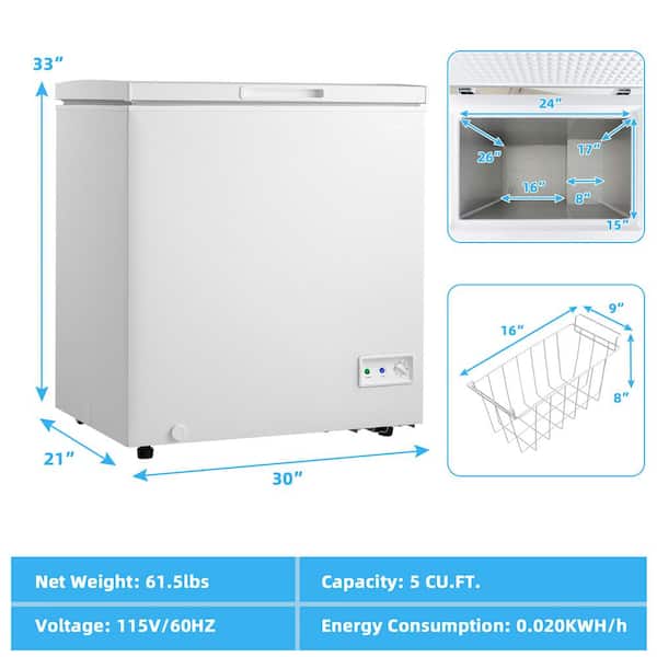 Chest Freezer, 5 cu ft Compact Mini Freezer With Low Noise Energy