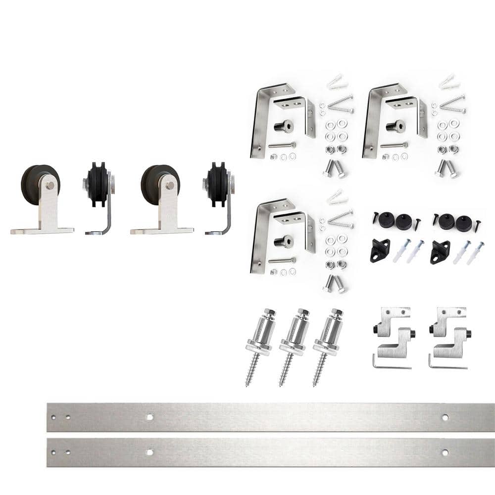 4 ft./48 in. Brushed Nickel Double Track Bypass U-Shape Sliding Barn Door Hardware Kit - T-Shape Design Roller price history on PriceWatchPro