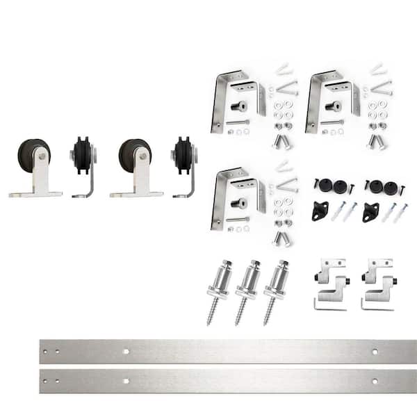 HOMACER 4 ft./48 in. Brushed Nickel Double Track Bypass U-Shape Sliding Barn Door Hardware Kit - T-Shape Design Roller