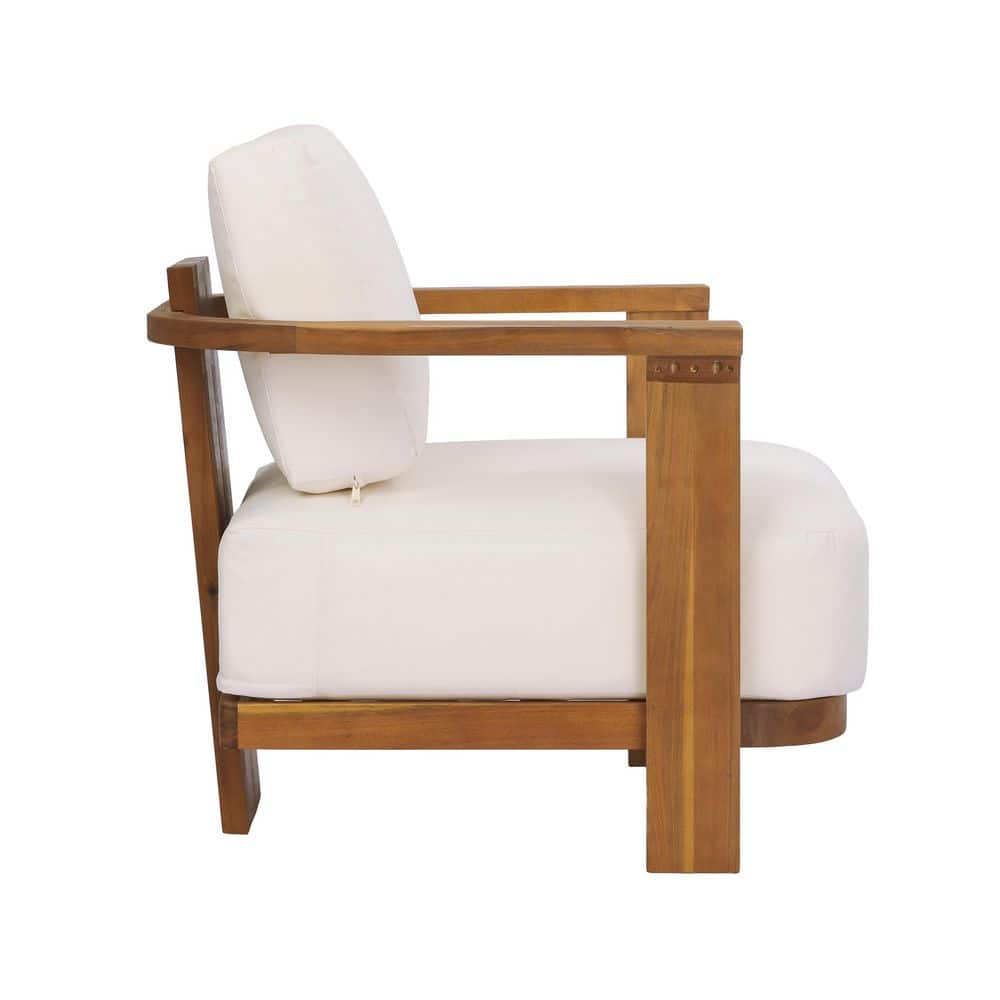 Aspen Teak Finish Acacia Wood Patio Outdoor Lounge Chair with Beige Cushions price history on PriceWatchPro