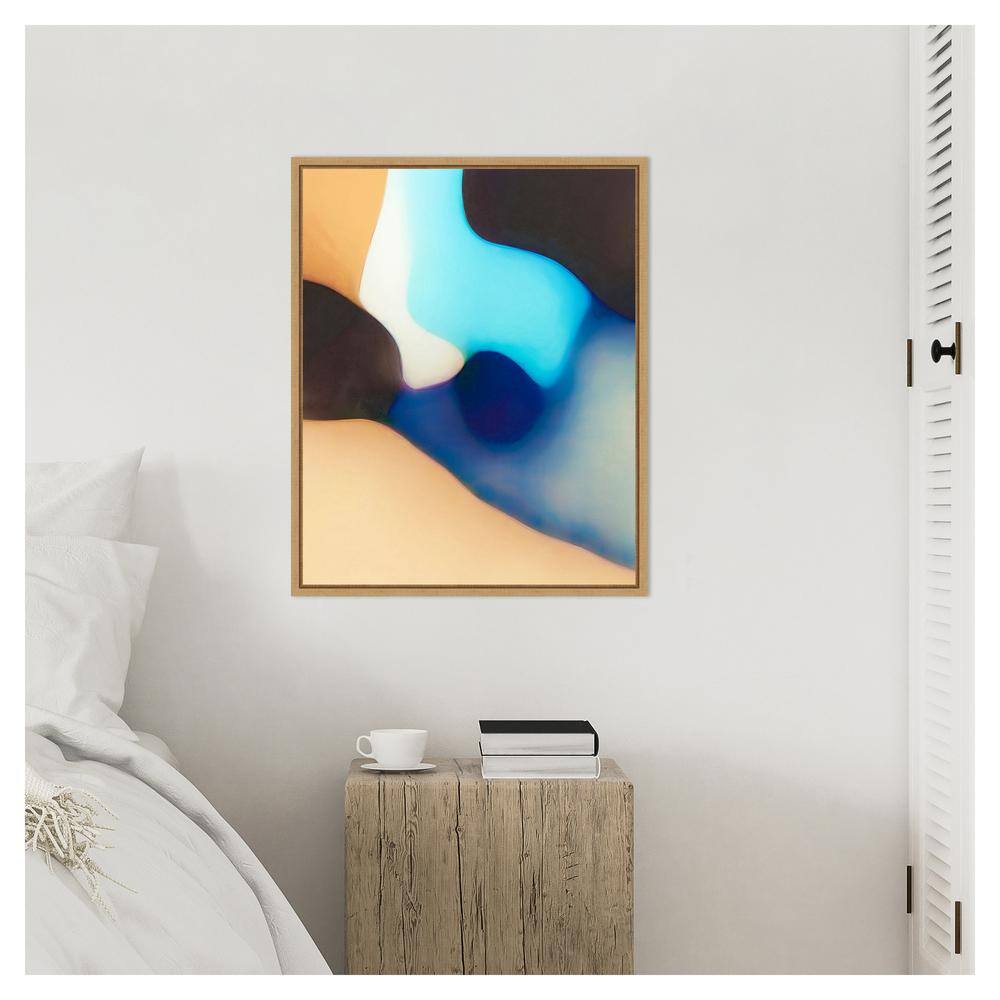 Interlocking Colors VIII Blue and Beige Abstract Canvas Art with Maple Frame