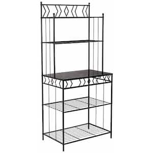 SignatureHome Hanalei 67 in. H. Black Rectangle Shape Marble Top, Metal Storage Rack, Console Table 5-Shelf Rack