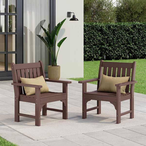 Laguna Outdoor Patio HDPE All Weather Fade Resistant Casual Garden Armchairs in Dark Brown, Set of 2 Lounge Chairs