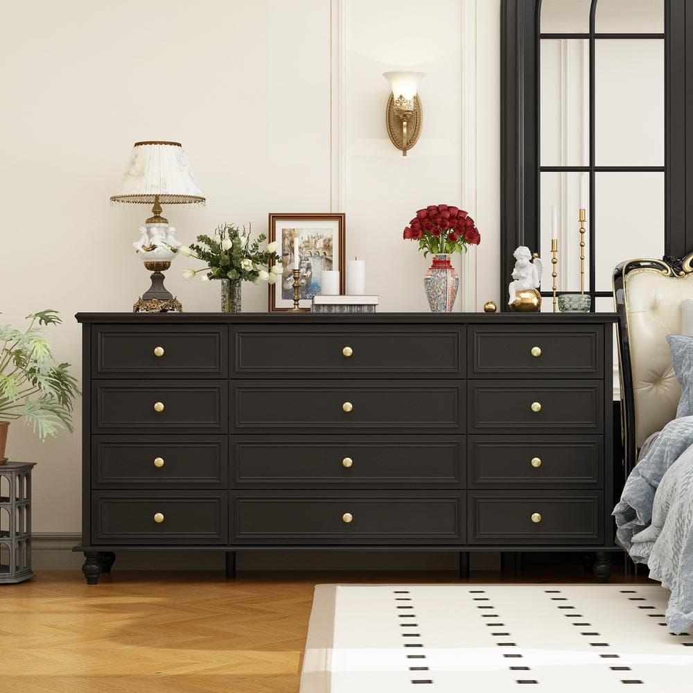 FUFU&GAGA 63 in. L Black Rectangle Wooden Console Table