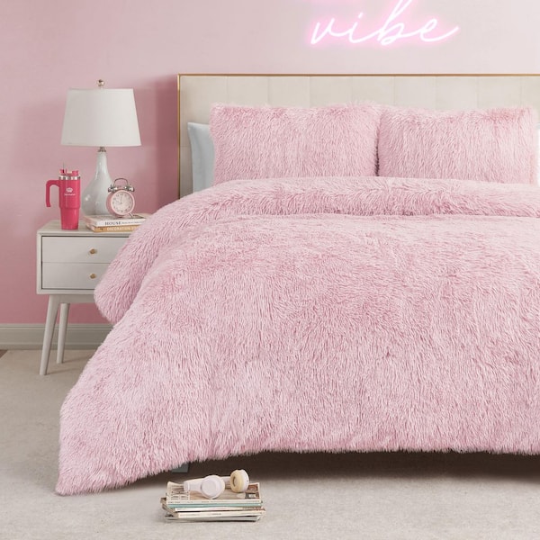 JUICY COUTURE Shaggy 3-Piece Pink Solid Microfiber Polyester King Comforter Set
