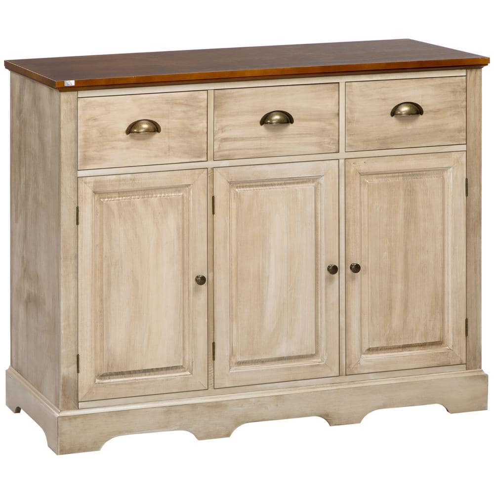 Homcom Natural Mdf In W In Kitchen Buffet Sideboard With Drawers And Storage Wave Base