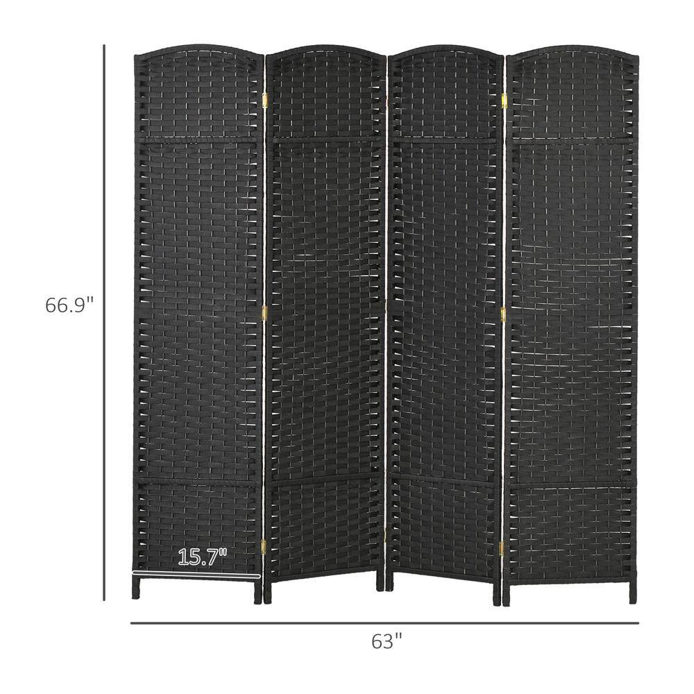 Black 4-Panel Folding Privacy Screen with Pine Wood Frame