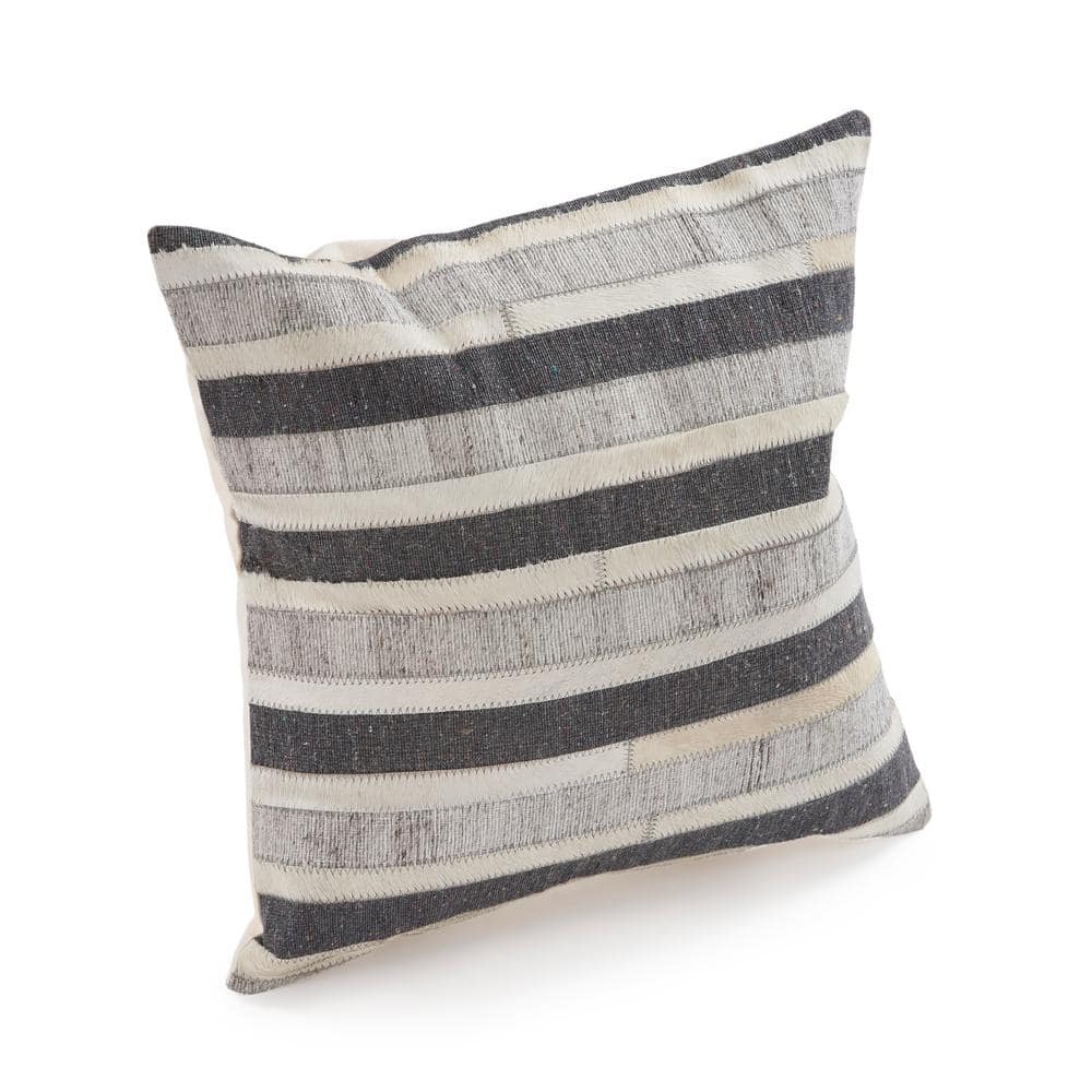 Charcoal and Beige Faux Leather Square Throw Pillow, 20"