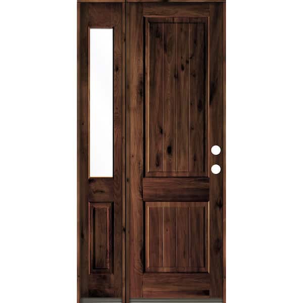Krosswood Doors Rustic Knotty Alder 44 in. x 96 in. Left-Hand/Inswing Clear Glass Red Mahogany Stain Wood Prehung Front Door w/Sidelite
