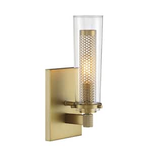 Emmerham 1-Light Soft Brass Wall Sconce with Clear Glass Shade