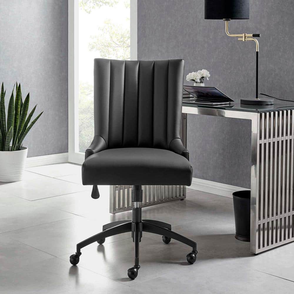 Empower Channel Tufted Black Vegan Leather Swivel Office Chair