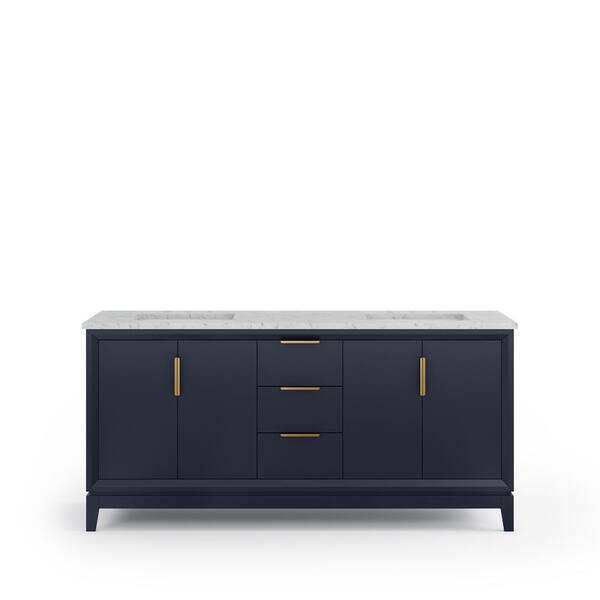 Elizabeth 72 in. Monarch Blue With Carrara White Marble Vanity Top With Ceramics White Basins Elizabeth 72 in. Monarch Blue With Carrara White Marble Vanity Top With Ceramics White Basins