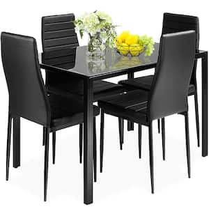 5-Piece Metal Rectangle Glass Top Black Bar Table Set