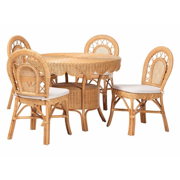 Travis 5-Piece Light Honey Rattan Top Dining Set Seats 4