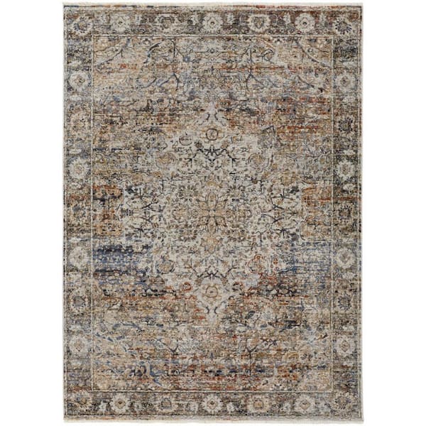 HomeRoots 3 ft. x 5 ft. Tan, Blue, Brown Oriental Area Rug