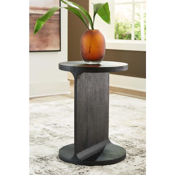 Signature Design By Ashley Adderley 16 in. Black Round Wood End Table with Pedestal Base