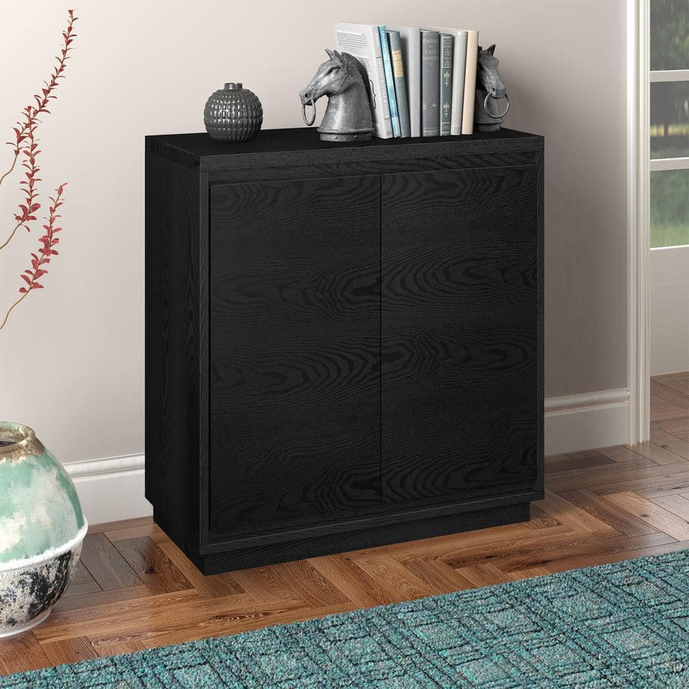Black Grain MDF Rectangular Accent Cabinet with Adjustable Shelving