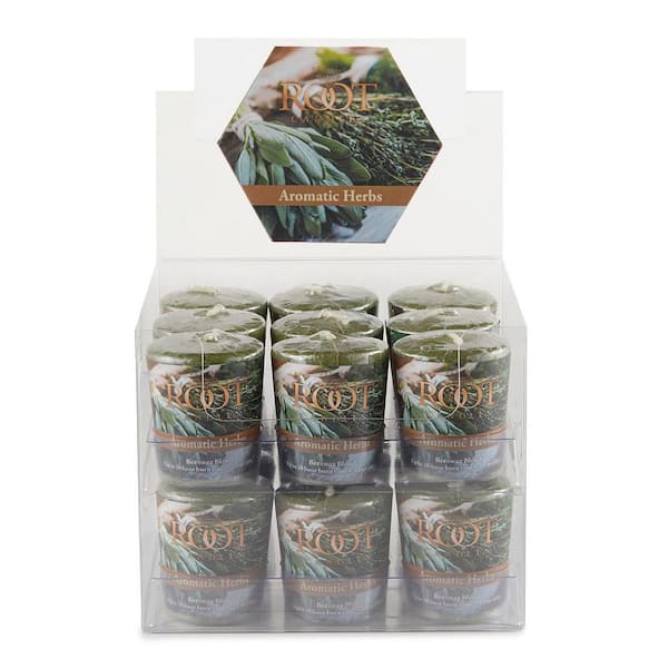 ROOT CANDLES 20-Hour Green Aromatic Herbs Scented Votive Candle (Set of 18)