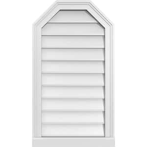 18 in. x 32 in. Octagonal Top Surface Mount PVC Gable Vent: Decorative with Brickmould Sill Frame