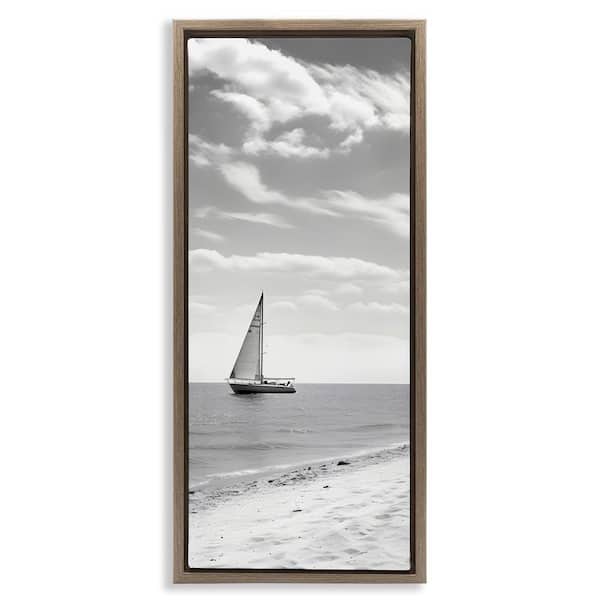 Stupell Industries Lonely Sailboat View by LSR Design Studio Brown Floater Frame Typography Graphic Art Print 25 in. x 11 in.