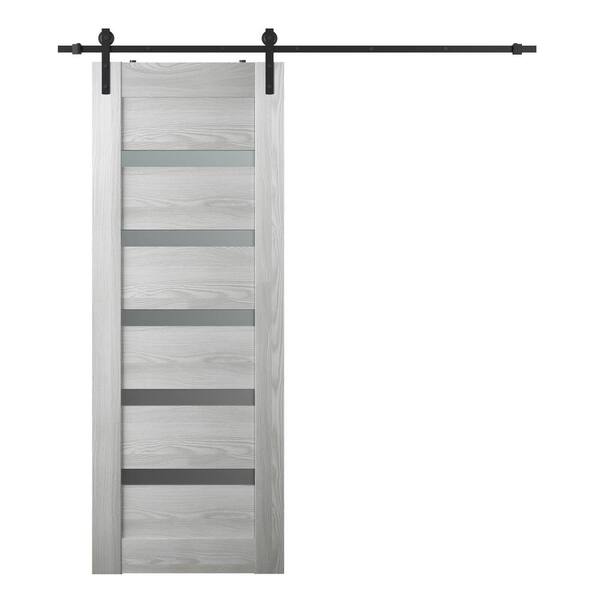 Belldinni Vona 07-04 36 in. x 80 in. 5-Lite Frosted Glass Ribeira Ash Composite Core Wood Sliding Barn Door with Hardware Kit