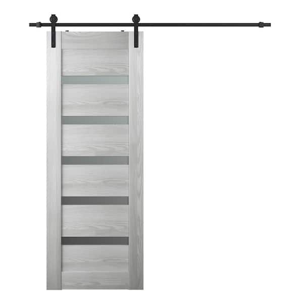 Belldinni Vona 07-04 32 in. x 80 in. 5-Lite Frosted Glass Ribeira Ash Composite Core Wood Sliding Barn Door with Hardware Kit
