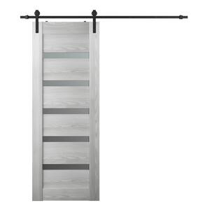 Vona 07-04 36 in. x 80 in. 5-Lite Frosted Glass Ribeira Ash Composite Core Wood Sliding Barn Door with Hardware Kit
