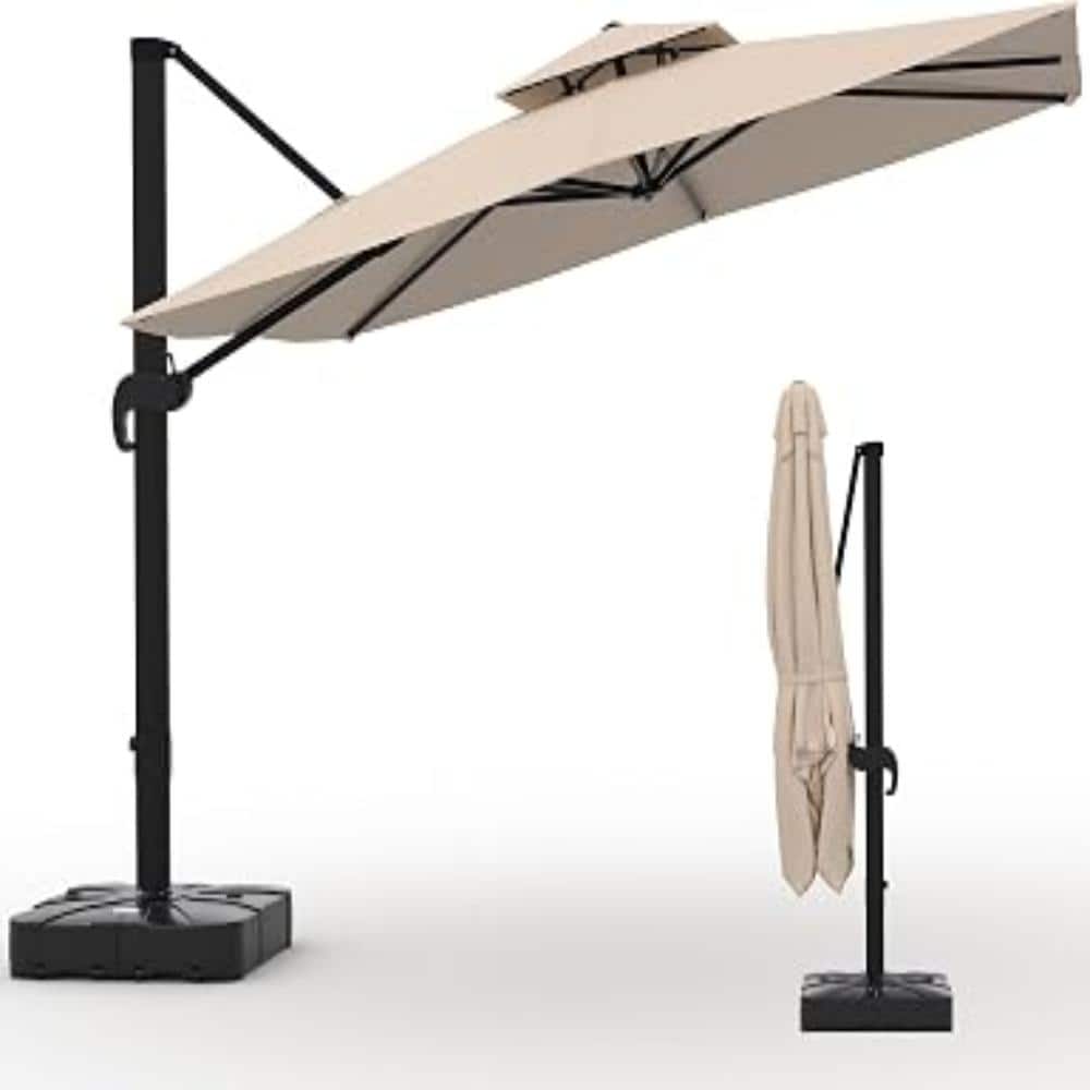 10×10FT Khaki Square Cantilever Patio Umbrella, Aluminum Frame with 360° Rotation Fillable Base & 3 Height Settings price history on PriceWatchPro