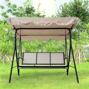 66.9 in. 3-Person Black Metal Patio Swing Chair with Adjustable Canopy
