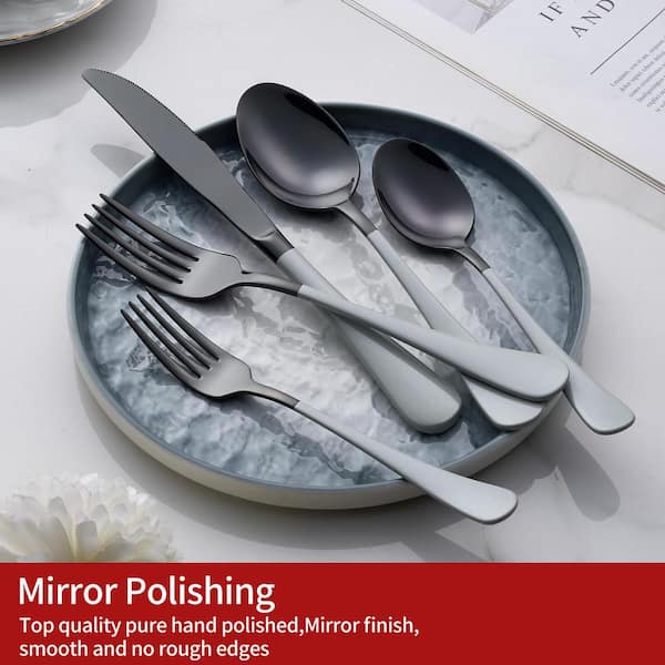 20-Piece Stainless Steel Serving Set Black and Gray 18/0 Cutlery