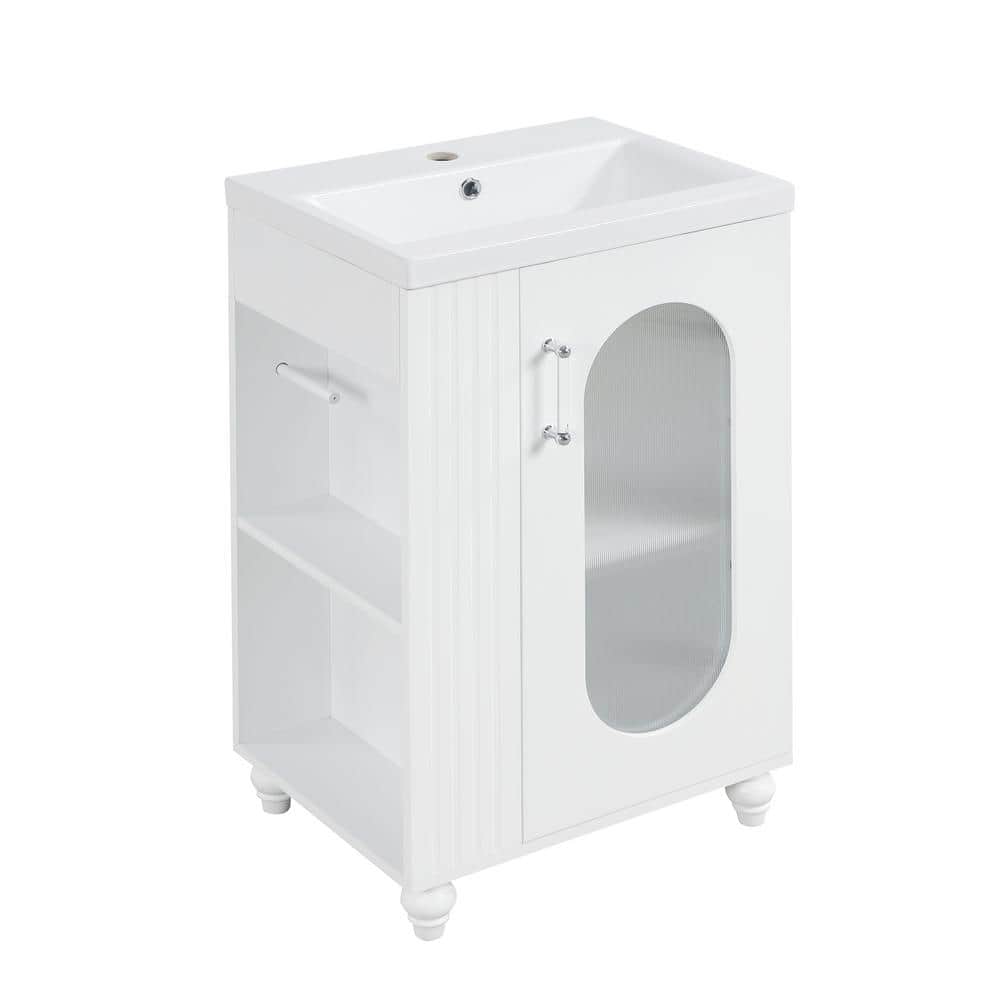 20 in. White MDF Bathroom Vanity with Ceramic Sink and 2-Tier Shelf