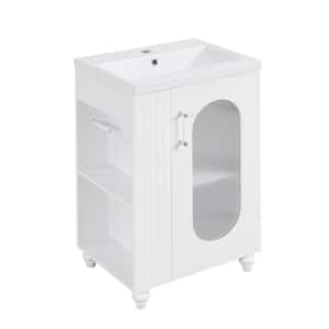 20 in. Bathroom Vanity with Sink, 20 in. W x 15 in. D x 30 in. H MDF Cabinet with Ceramic Top, 2-Tier Shelf in White