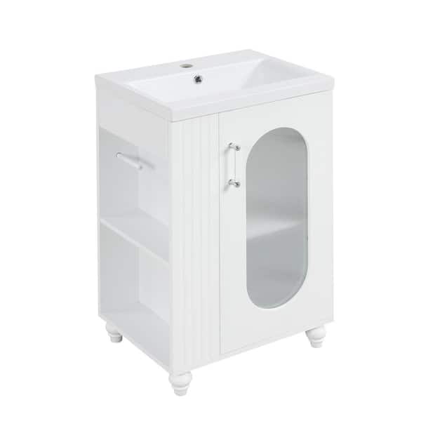Dimakai 20 in. Bathroom Vanity with Sink, 20 in. W x 15 in. D x 30 in. H MDF Cabinet with Ceramic Top, 2-Tier Shelf in White