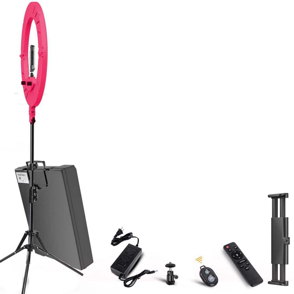 18 in. Pink Ring Light with 55W 6700K Dimmable LED Remote Control Tripod Stand Suitcase CRI95 for Photos Videos price history on PriceWatchPro
