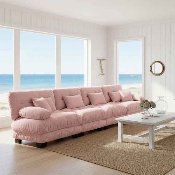 MINH 173.2 in. Pillow Arm 4-Piece Chenille Sectional Sofa with Plush Cushions and Cloud-Like Comfort in Dusty Rose