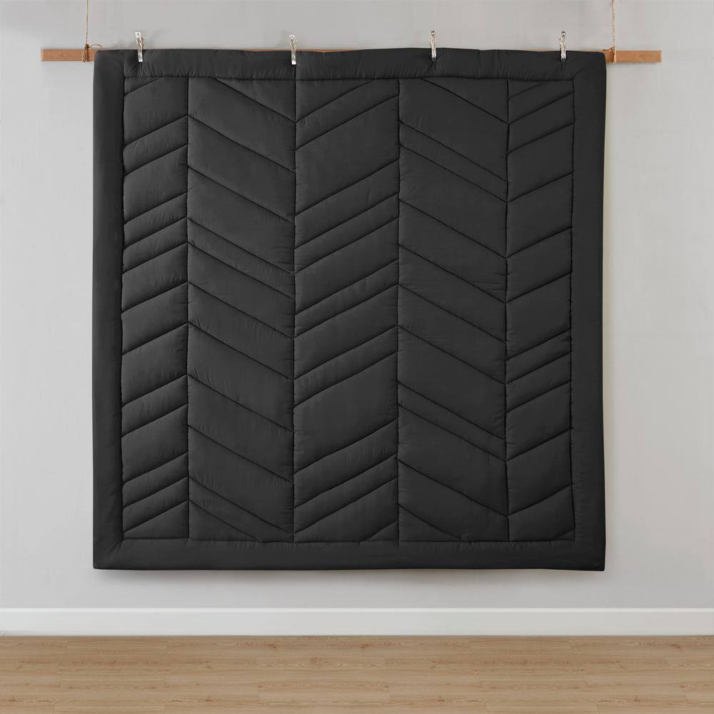 Black Twin Microfiber Reversible Chevron Comforter Set
