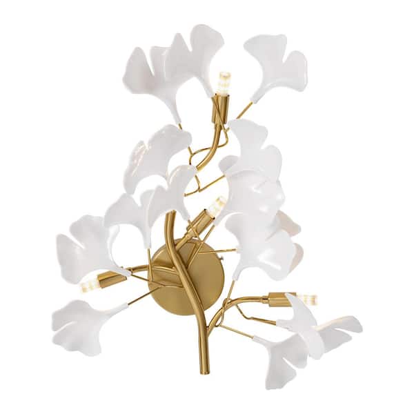 OUKANING 13.77 in. 4-Light Gold Modern Wall Sconce Wall Light with Leaf-Shaped Shade for Bedroom Living Room, No Bulbs Included