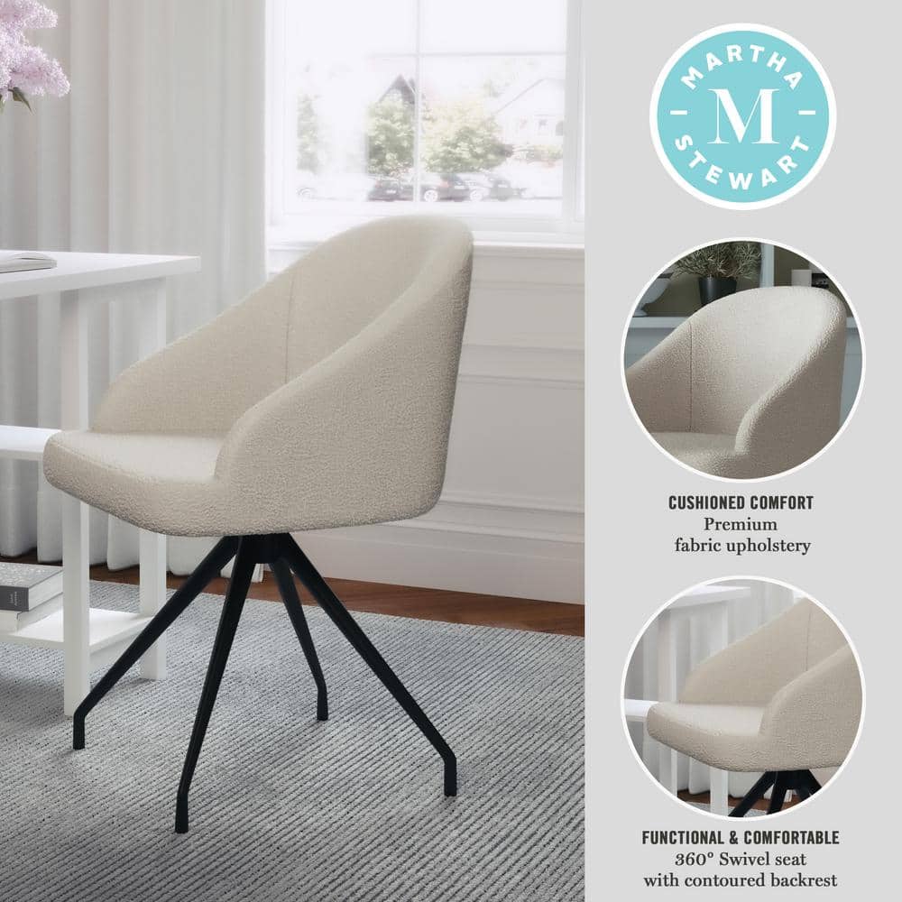 White Boucle Upholstered Office Chair with Oil Rubbed Bronze Frame