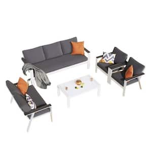 5-Pcs. Aluminum Outdoor Sectional Set with Gray Cushions 1 3-Seater/1 2-Seater/2 Single-Seater/Coffee Table