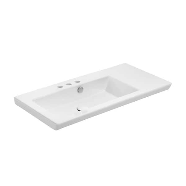 WS Bath Collections Joy 6.3 in. Wall-Mounted Rectangular Bathroom Sink in Glossy White Ceramic with Three Faucet Holes